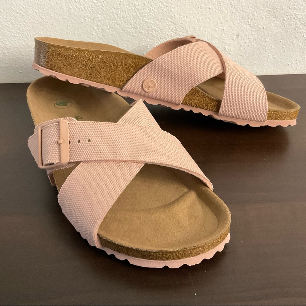 NWOT Birkenstock Peachy pink canvas Arizona Sandal Sz.11 German Made